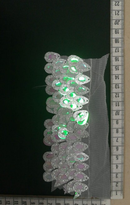 Pembe Gümüş Simli Tül Üzeri Pullu Bant, 6 cm