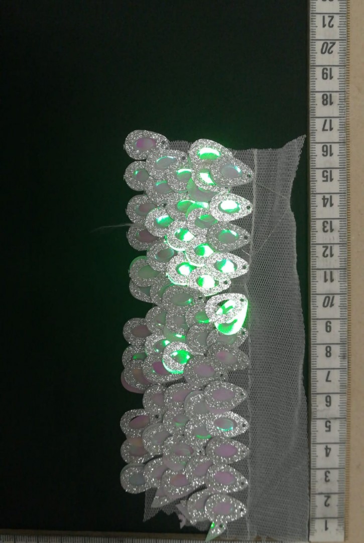 Pembe Gümüş Simli Tül Üzeri Pullu Bant, 6 cm