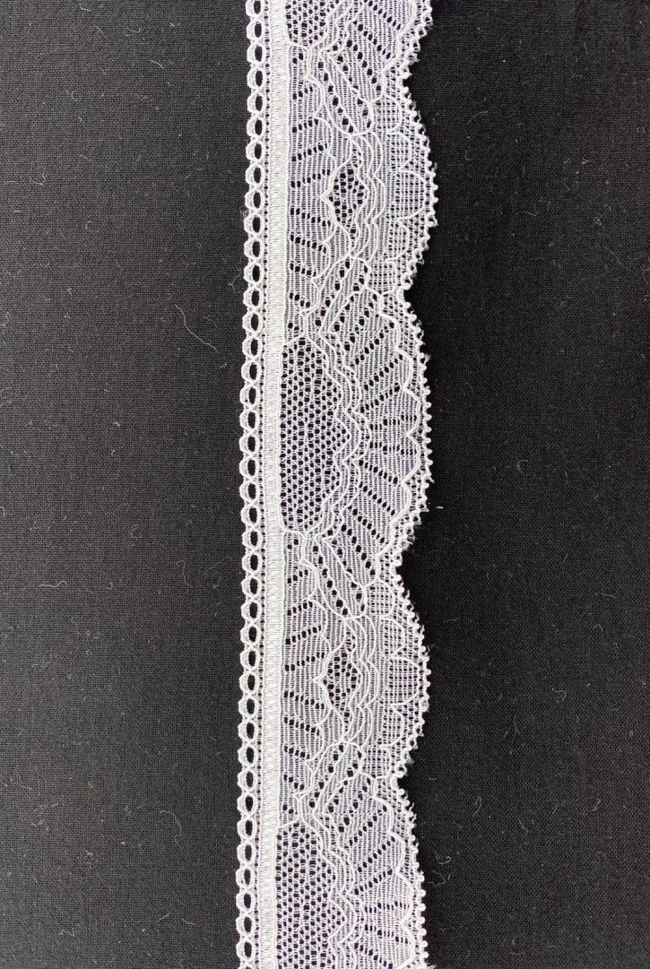 Off White Parıltılı Likralı Dantel Bant, İthal, 3 cm