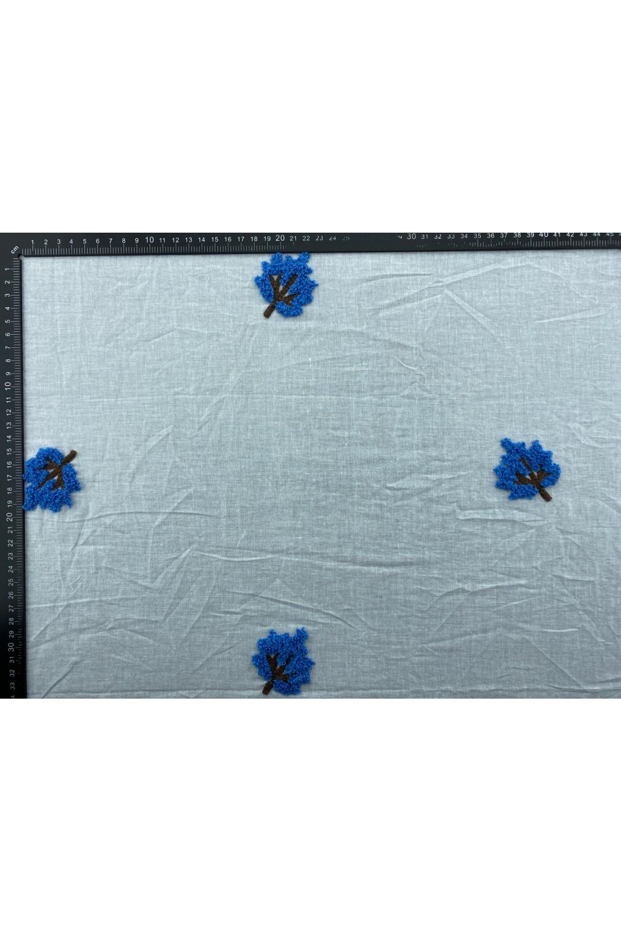 17824-METRE Mavi-Kahve Dal Yaprak Nakışlı Brode