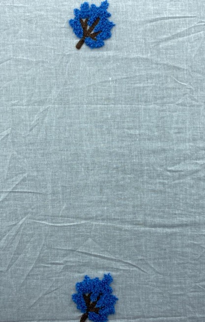 Mavi-Kahve Dal Yaprak Nakışlı Brode