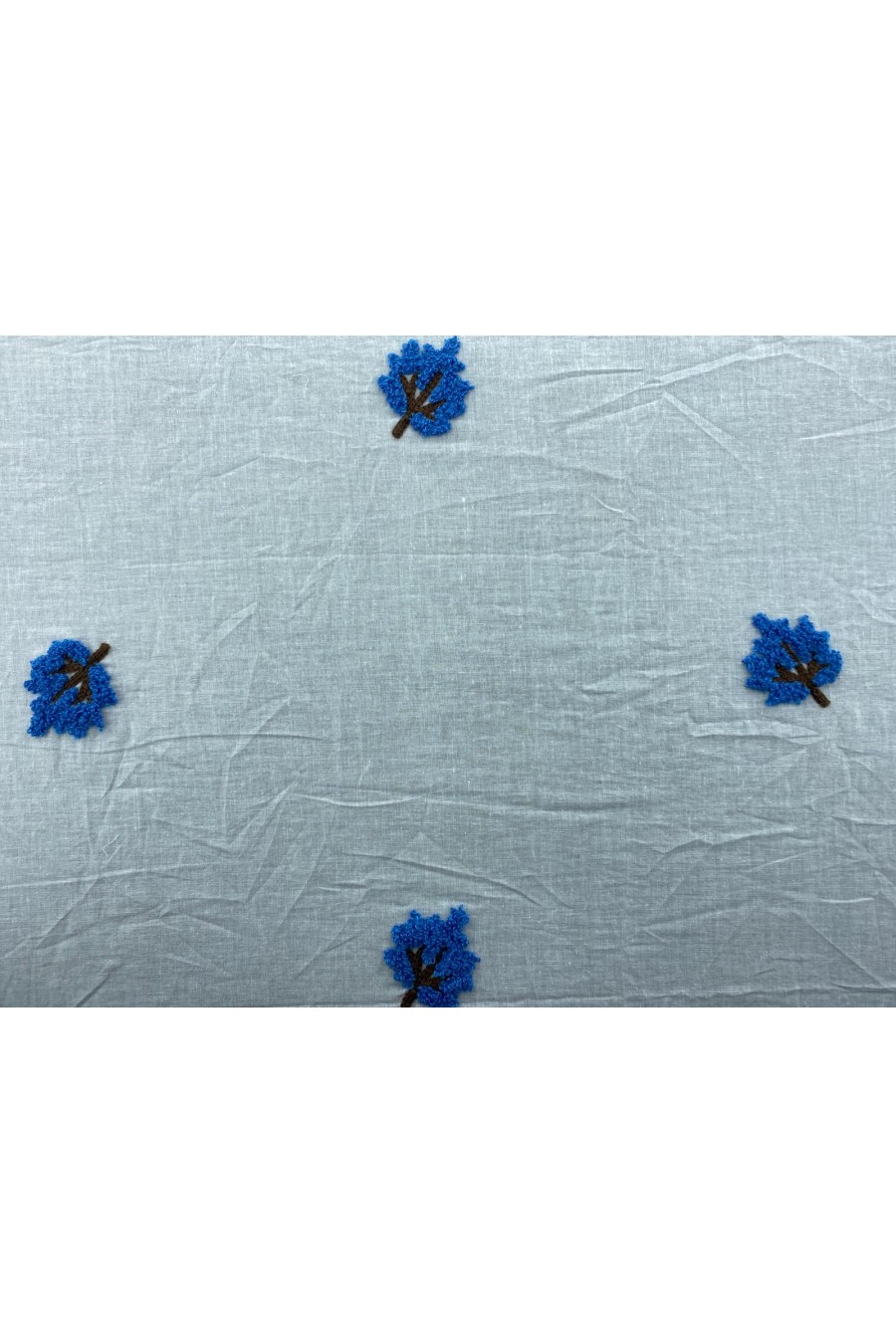 17824-METRE Mavi-Kahve Dal Yaprak Nakışlı Brode