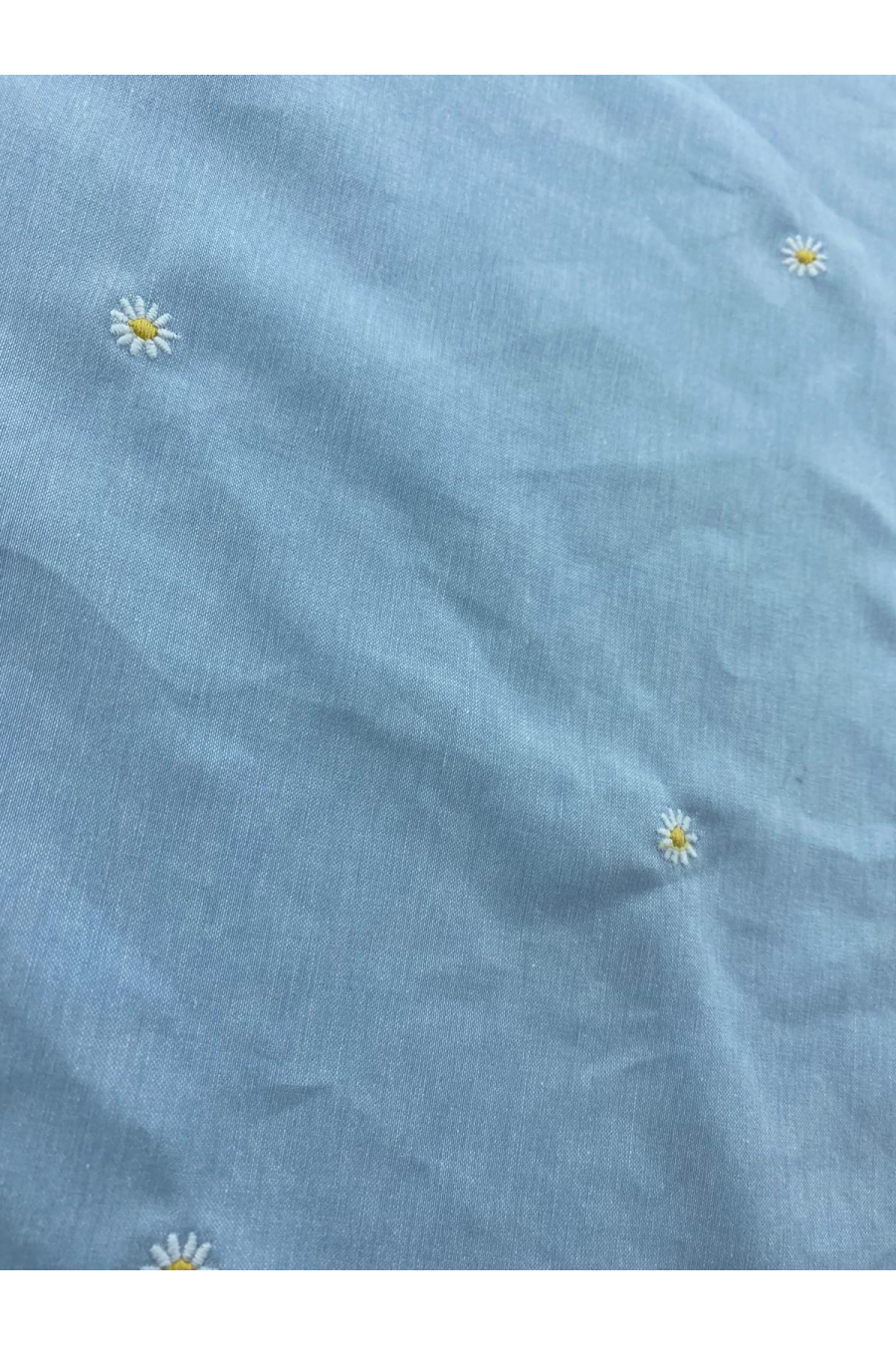 22040-METRE 22040 BRODE/YERLİ/LEZ/PAMUK POLYESTER LİKRALI/PAPATYA NAKIŞLI/MAVİ ZEMİN/BEYAZ-SARI NAKIŞ