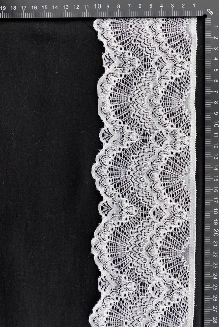 Optik Beyaz Likralı Polyester Dantel Bant, 9,5 cm