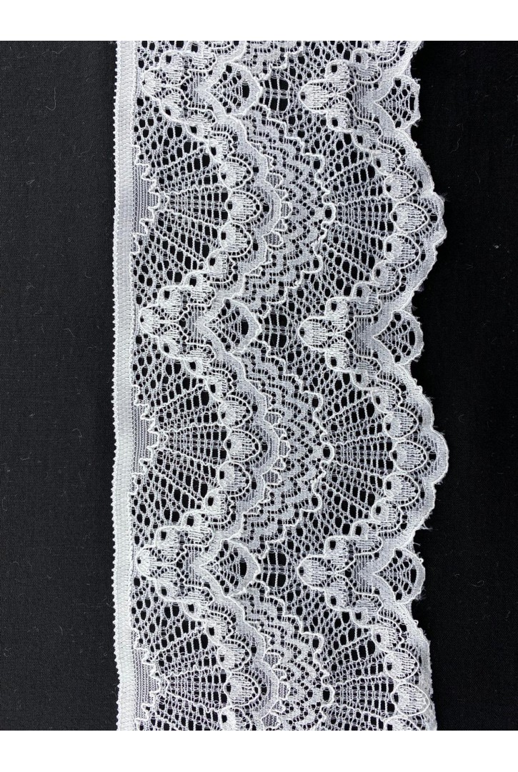 Optik Beyaz Likralı Polyester Dantel Bant, 9,5 cm