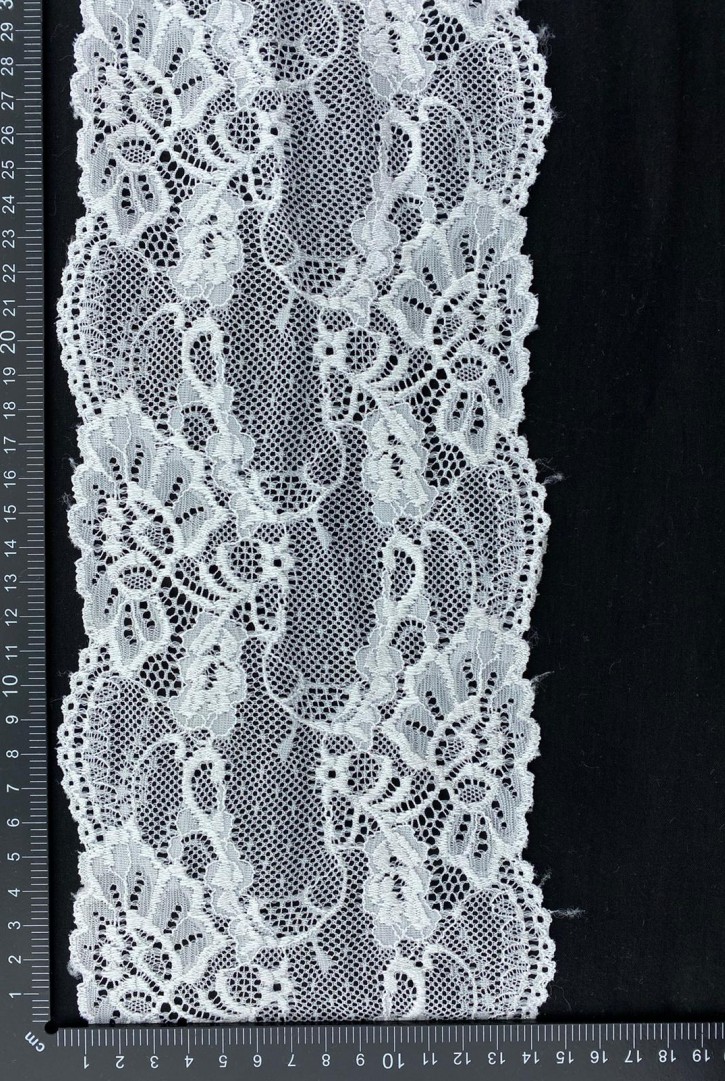 Off White Likralı Polyester Dantel Bant, İthal, 14 cm