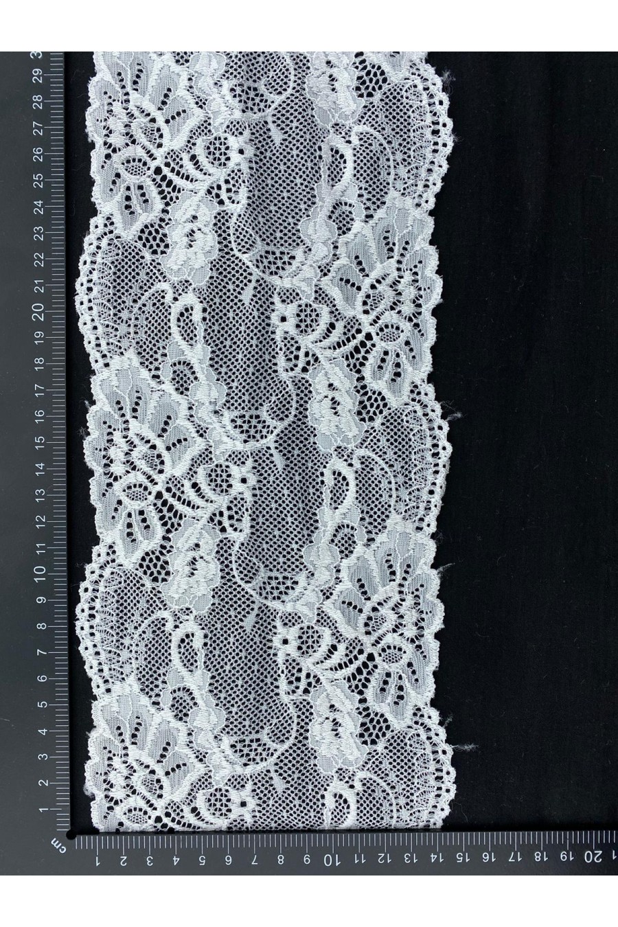 15302-METRE İthal Optik Beyaz Likralı Polyester Dantel Bant, 14 cm