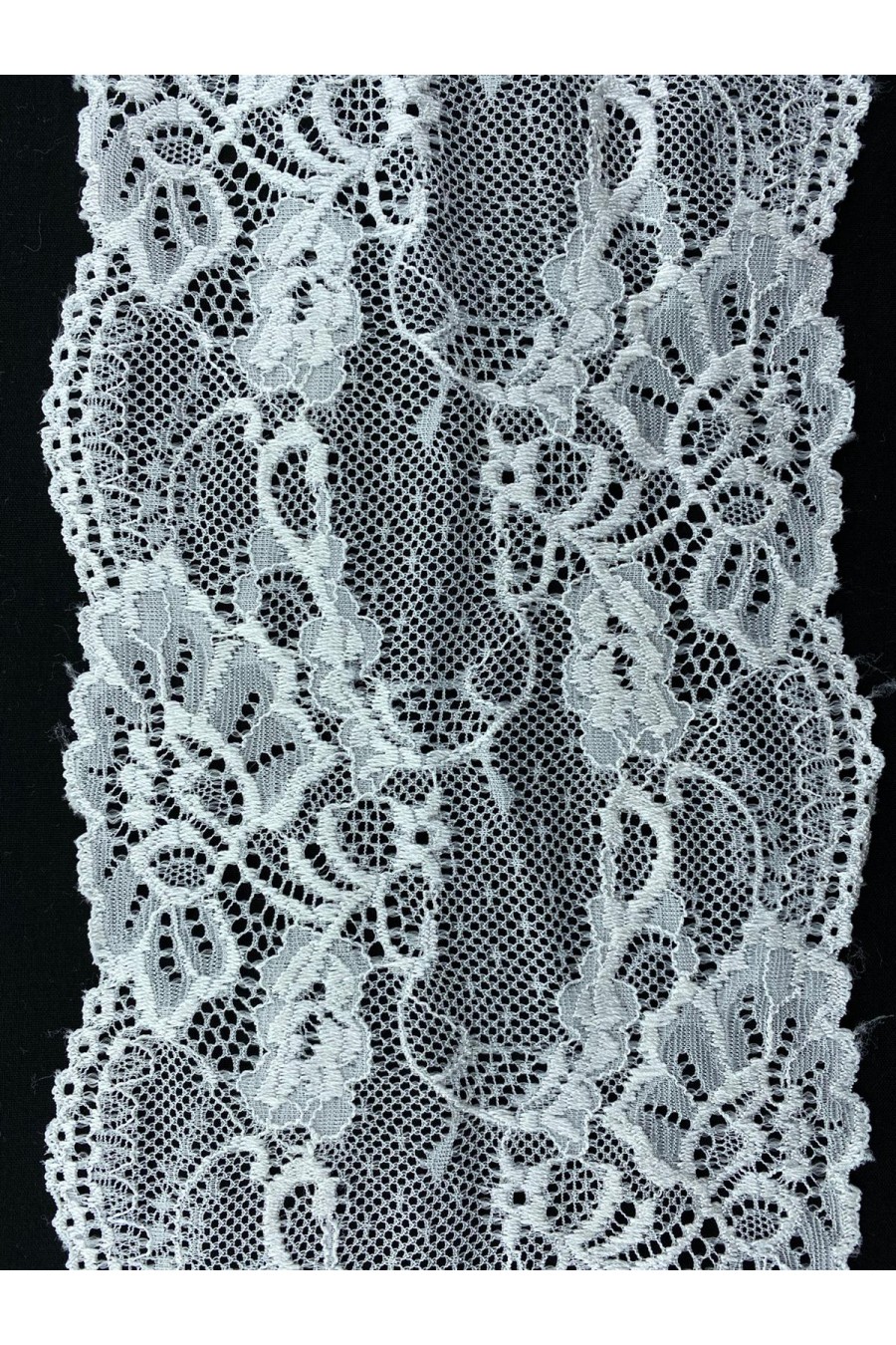 15302-METRE İthal Optik Beyaz Likralı Polyester Dantel Bant, 14 cm