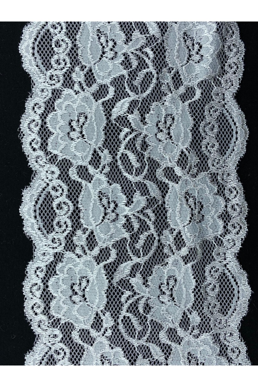 Off White Parıltılı Likralı Dantel Bant