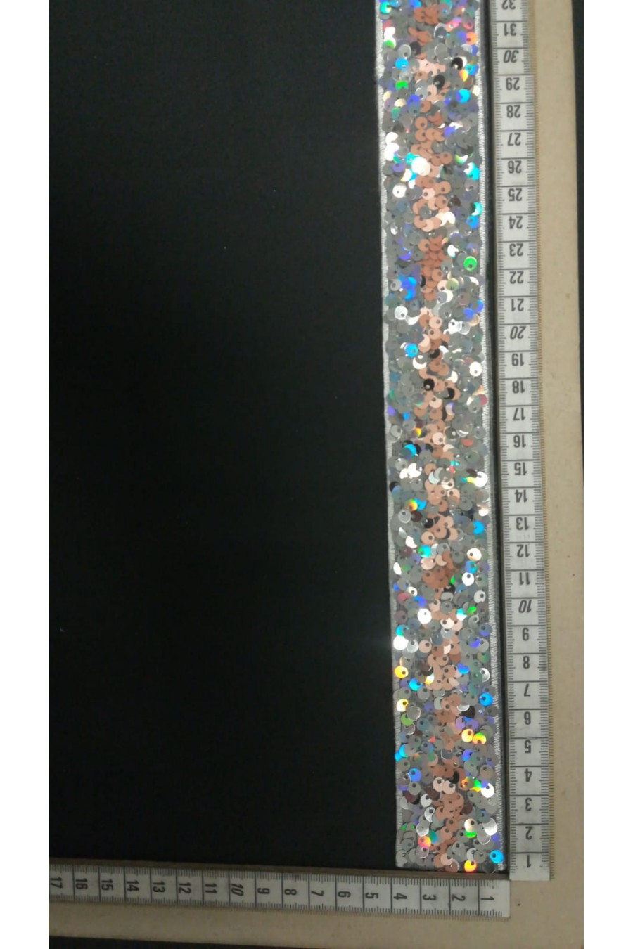 9127-METRE Hologram Şampanya Pullu Beyaz Mesh Bant, 4 cm