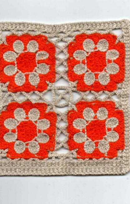 Beyaz-Turuncu Tığ İşi Akrilik Aplik