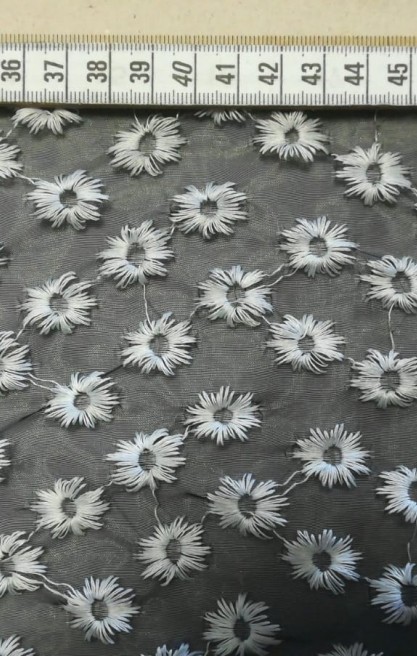 7857 BRODE/YERLİ/LEZ/SİYAH ORGANZE ÜZERİ/POLYESTER/HAM/125 CM