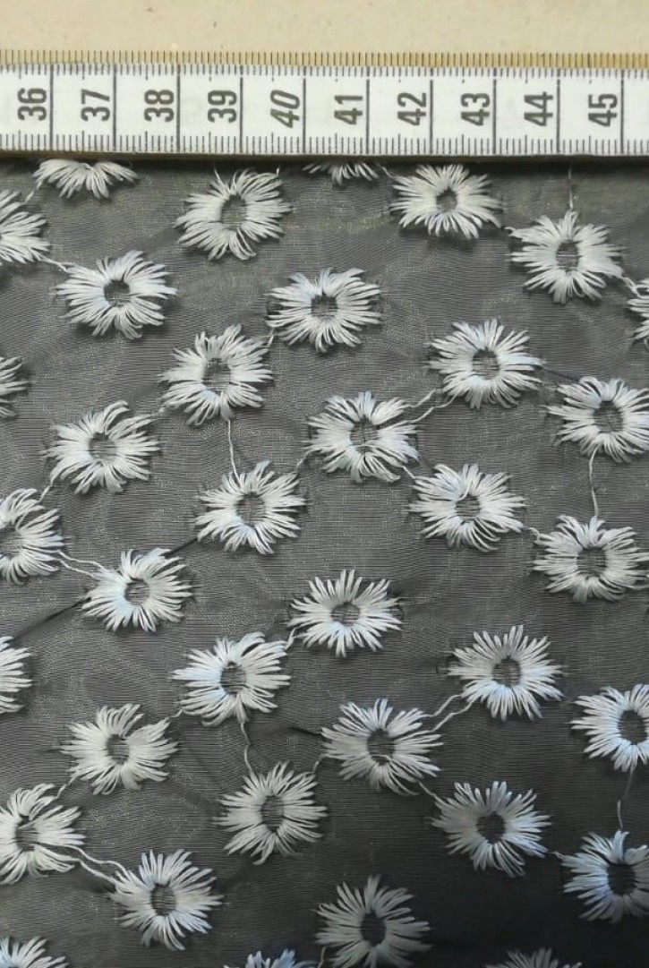 7857 BRODE/YERLİ/LEZ/SİYAH ORGANZE ÜZERİ/POLYESTER/HAM/125 CM