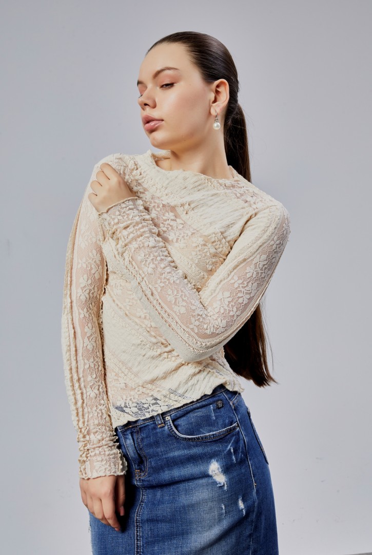 22068 HAZIR GİYİM/BLUZ/KREM/M