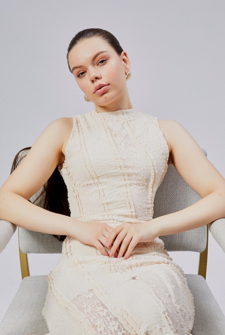 22066 HAZIR GİYİM ELBİSE KREM SERİ (S,M,L)