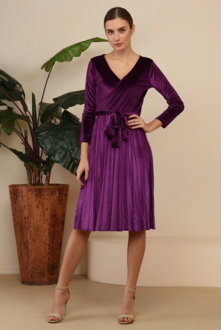 Kadın Anvelop Yakalı Kadife Elbise