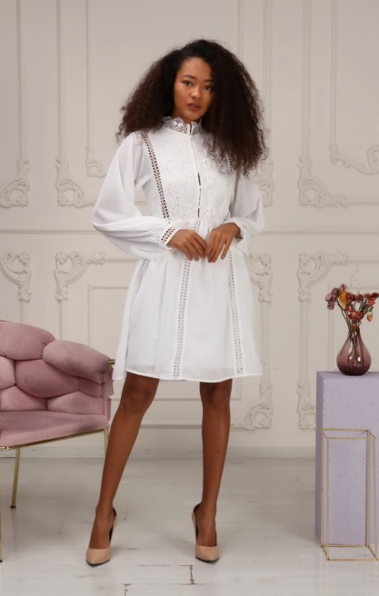 Kadın Dantelli Hakim Yakalı Elbise