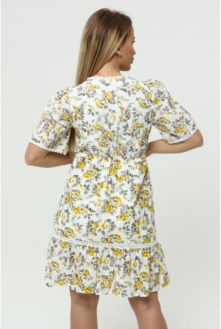 Kadın Şerit Detaylı Çiçek Desenli Elbise