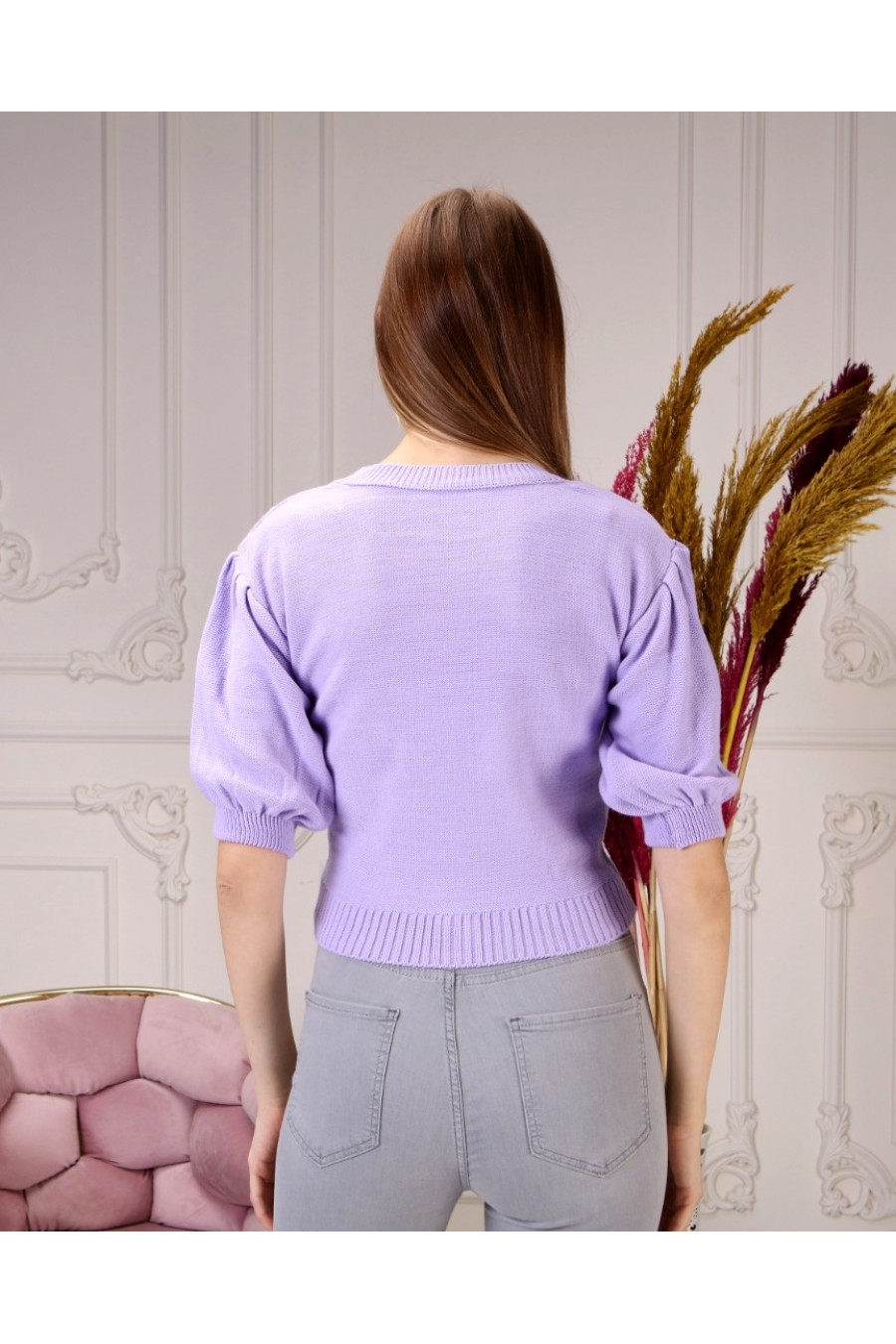 13669 Kadın Baklava Örgülü Triko Bluz