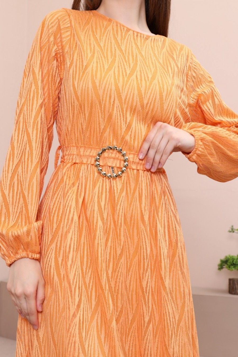 Kadın Manşetleri Fiyonklu Şık Elbise