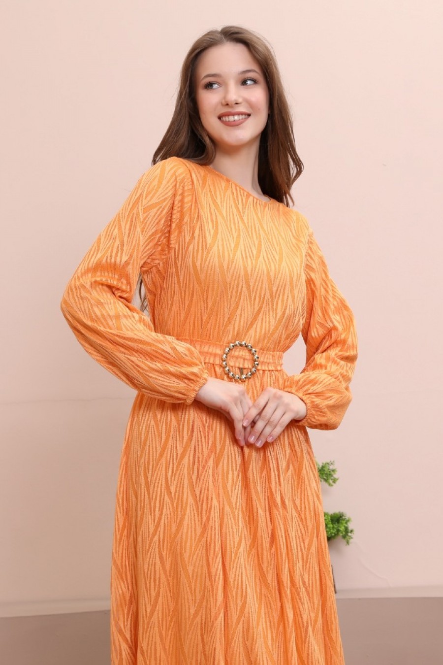 Kadın Manşetleri Fiyonklu Şık Elbise