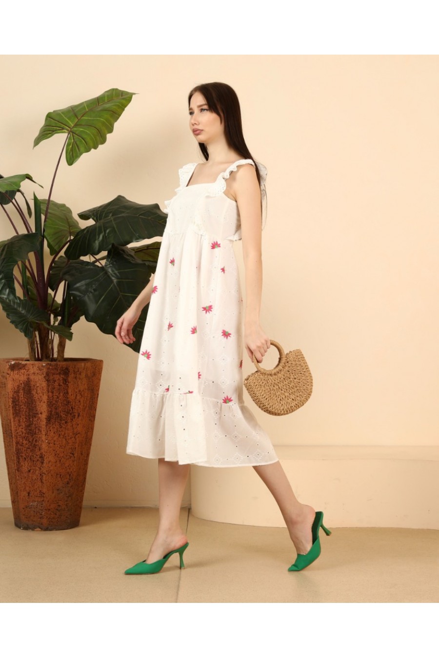 Kadın Kalın Askılı Midi Fisto Elbise