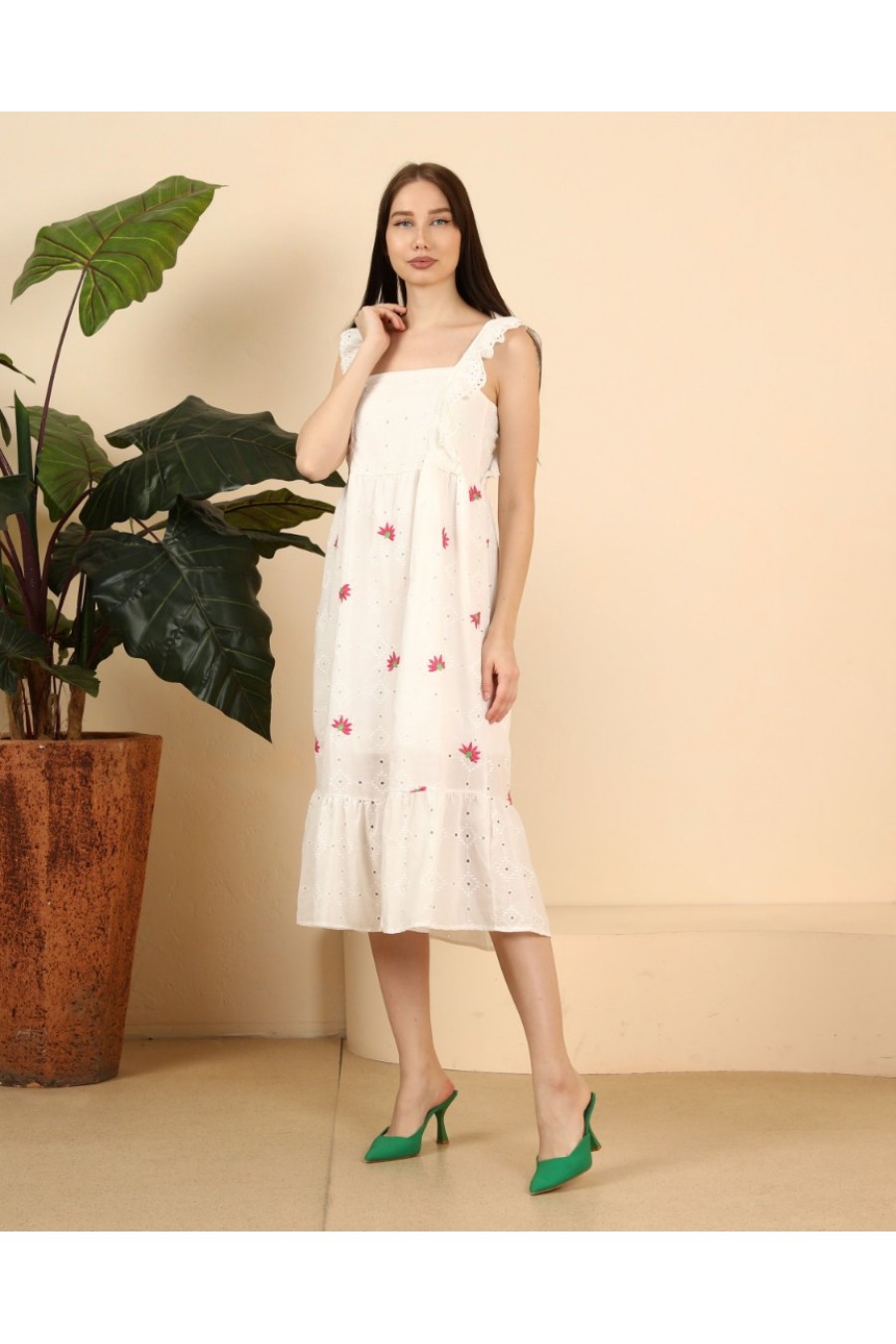 Kadın Kalın Askılı Midi Fisto Elbise