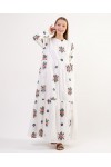 18140 Kadın Doğal Kumaş Çiçekli Maxi Elbise