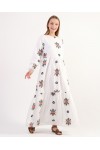 18140 Kadın Doğal Kumaş Çiçekli Maxi Elbise