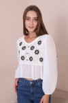 18219 Kadın Tığ İşlemeli Dokuma Bluz