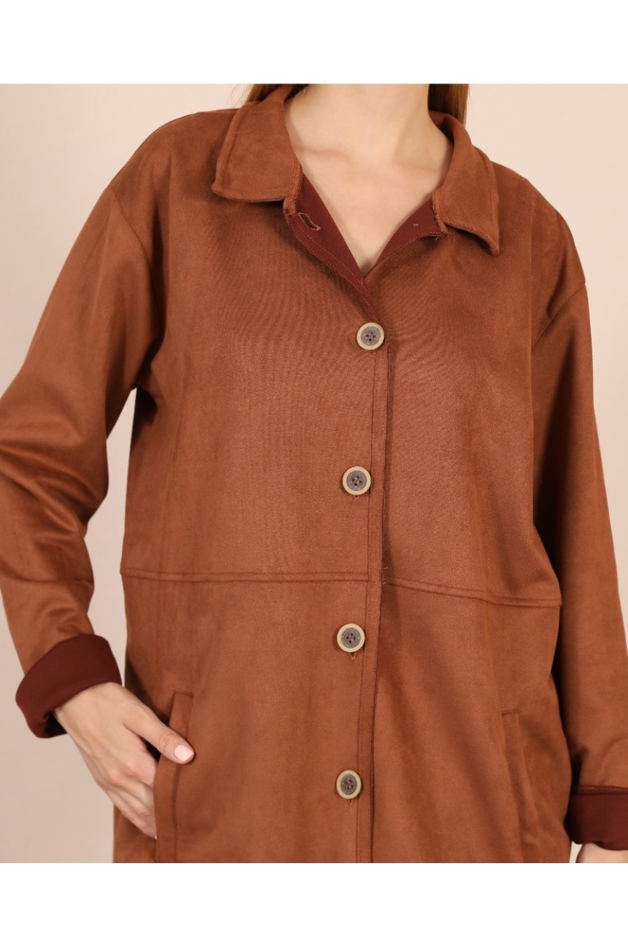 18466 Kadın Süet Gömlek Ceket