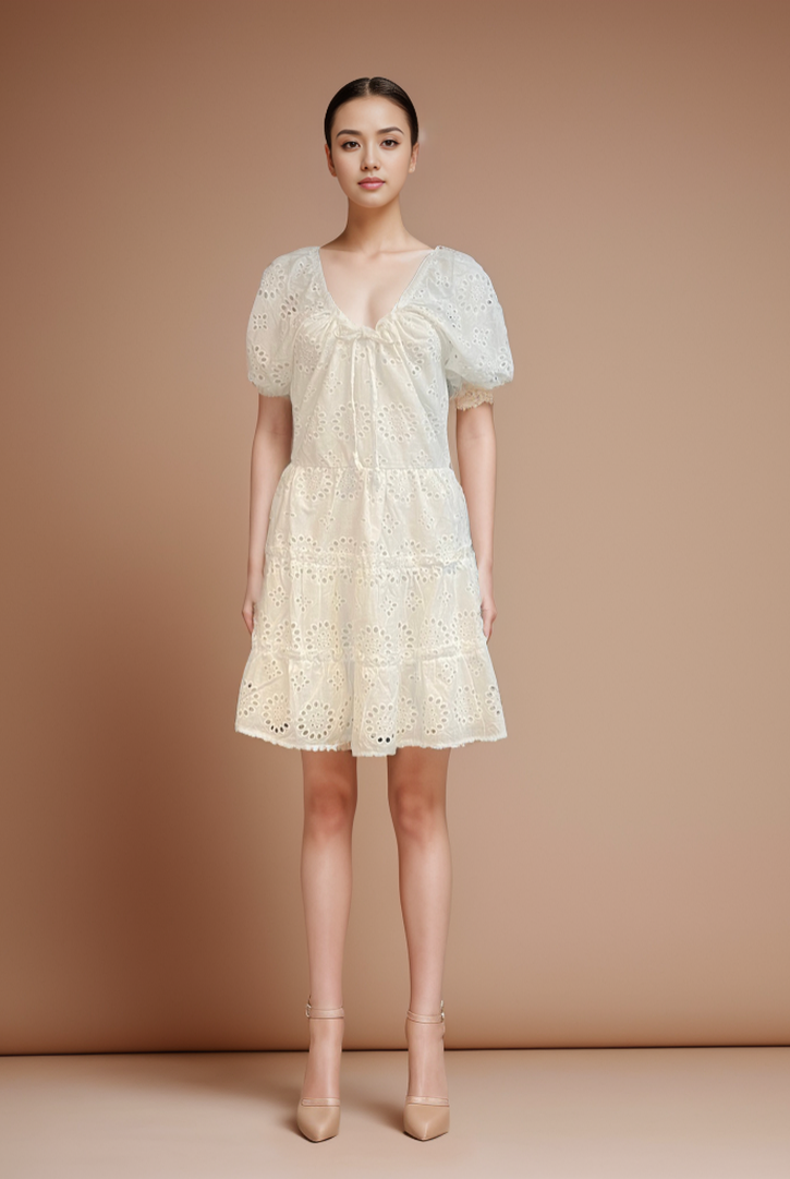 Kadın Kalp Yaka Balon Kollu Elbise