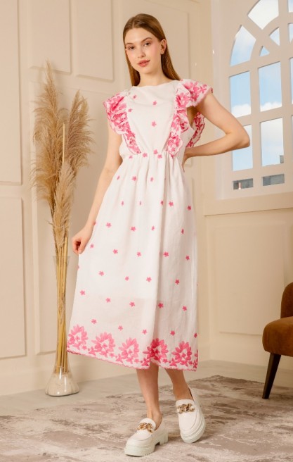 Kadın Omuzları Volanlı Elbise