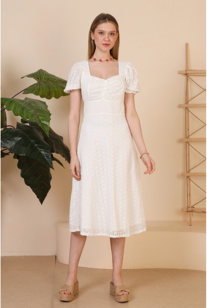 Kadın Kalp Yakalı Midi Elbise