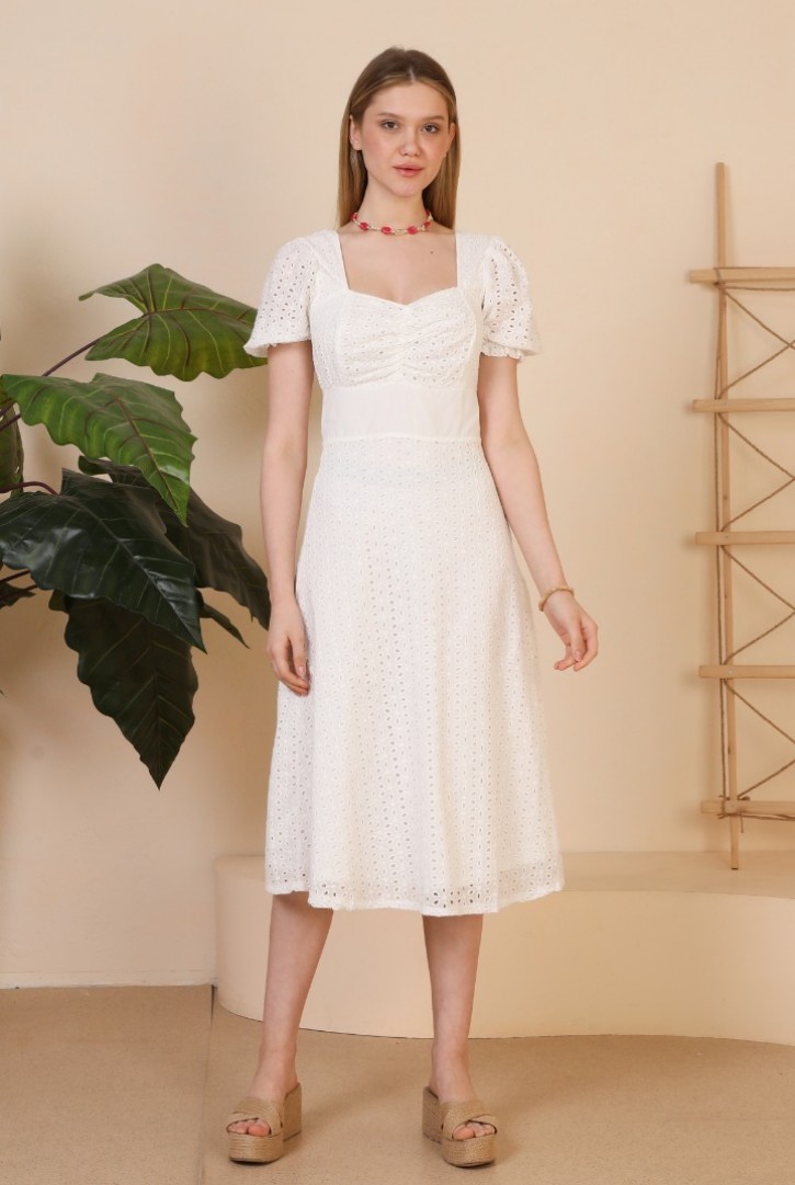 Kadın Kalp Yakalı Midi Elbise