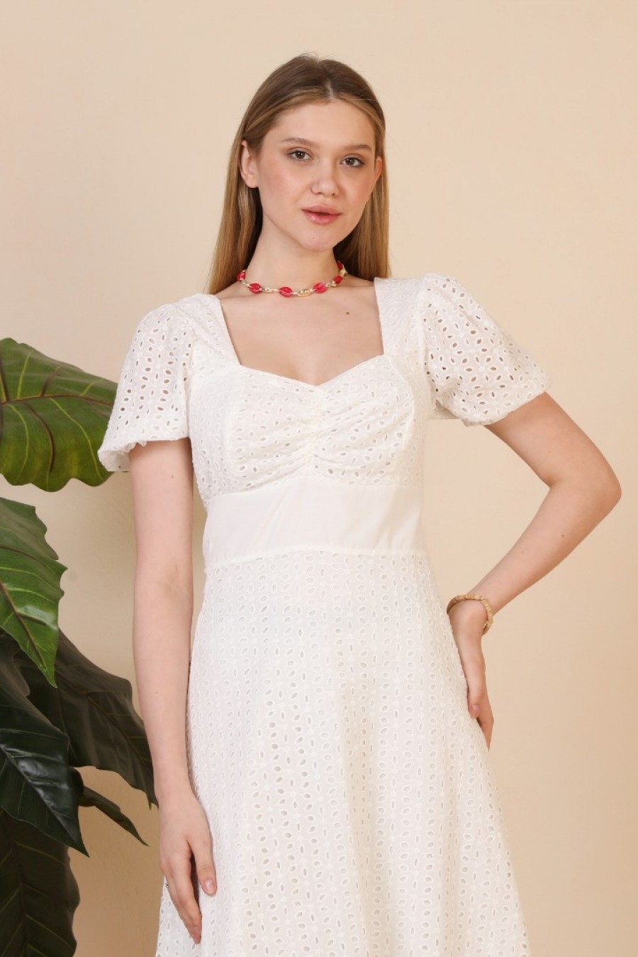 Kadın Kalp Yakalı Midi Elbise