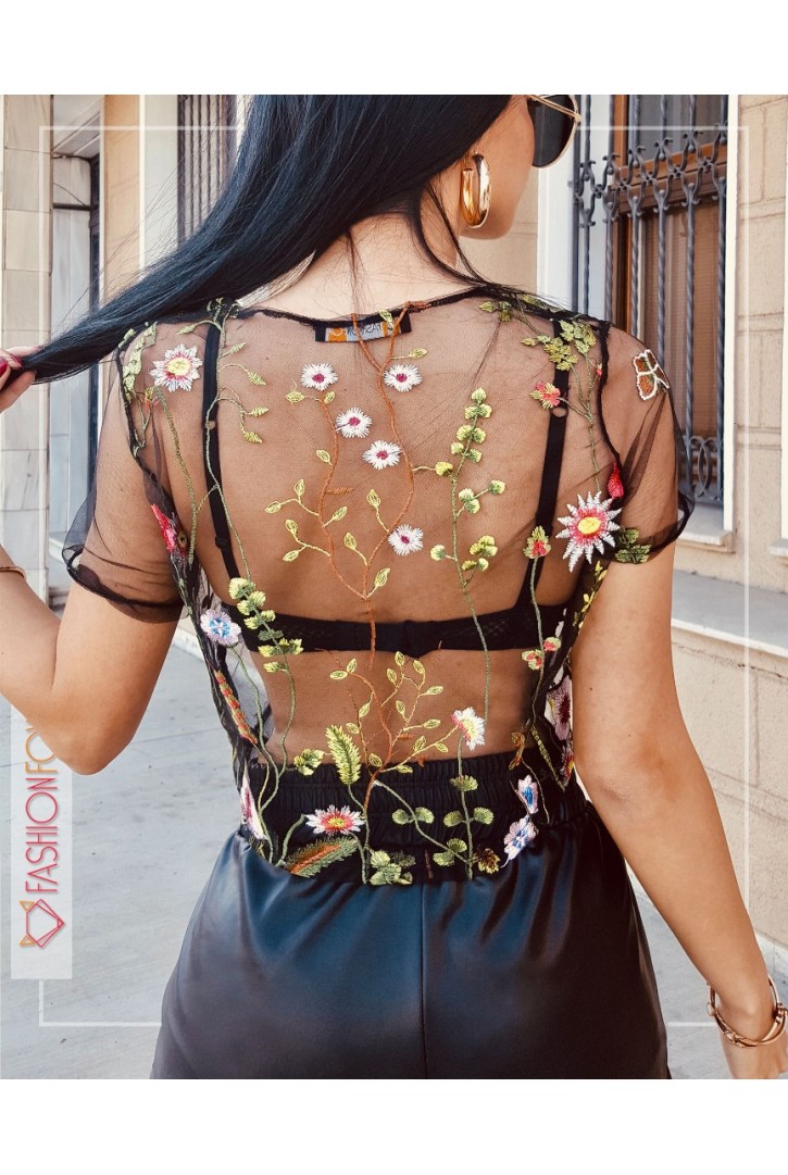 Kadın Transparan Kısa Kollu Crop Üst