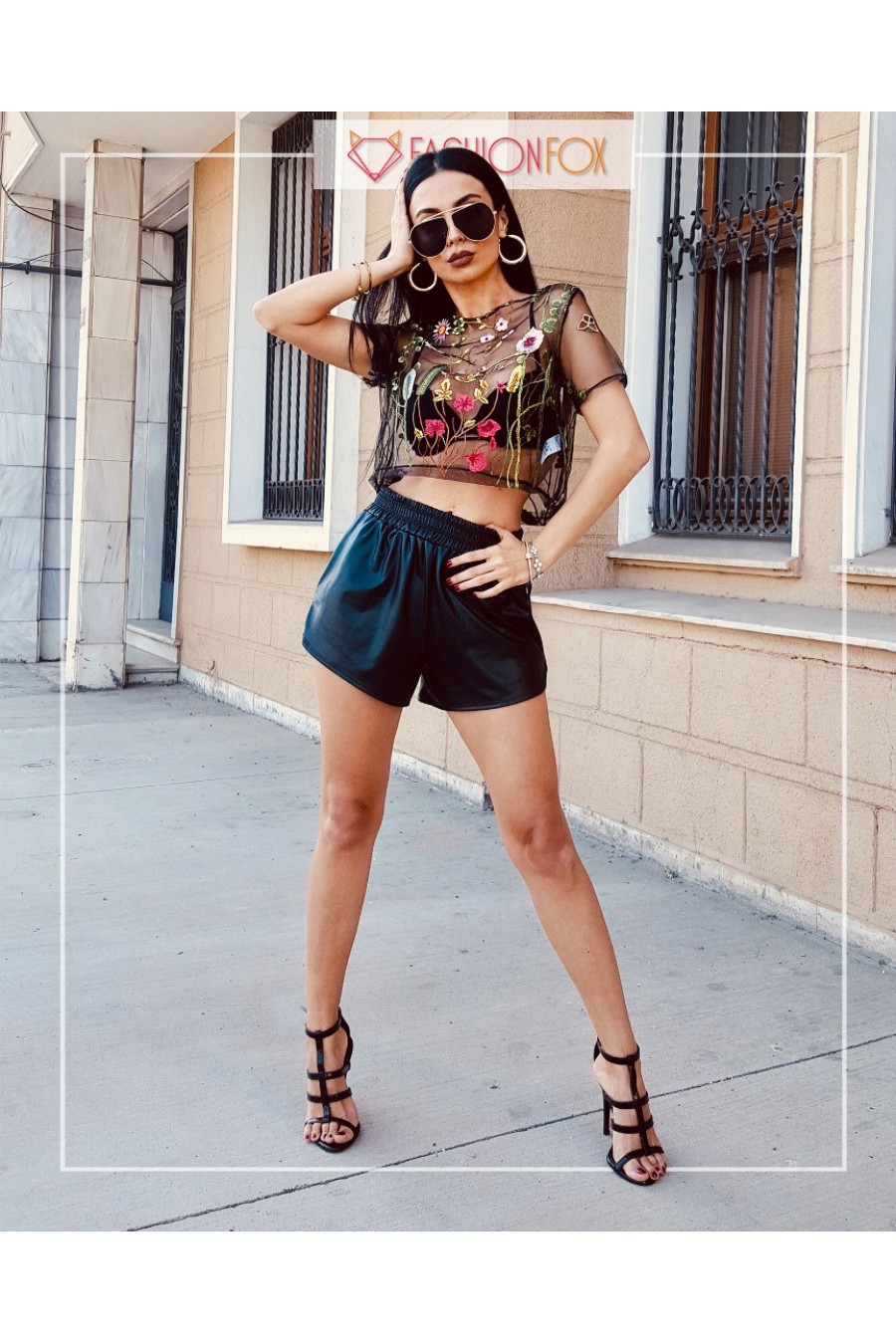 9854 Kadın Transparan Kısa Kollu Crop Üst