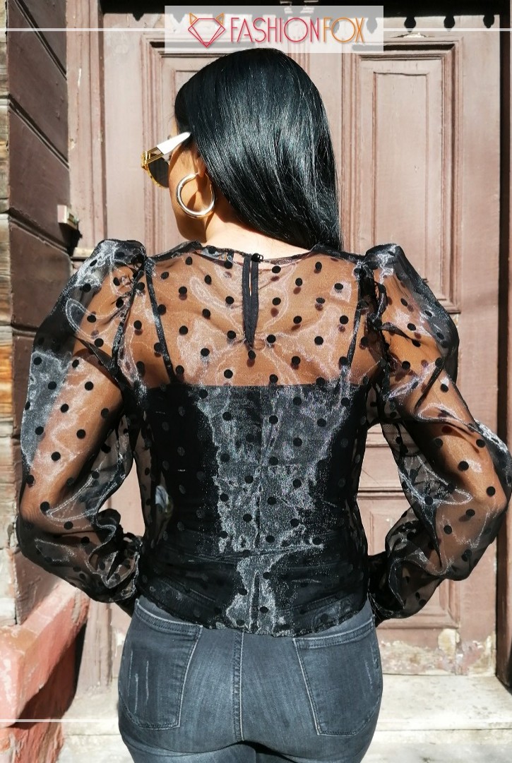 Kadın Puantiyeli Transparan Uzun Kollu Bluz