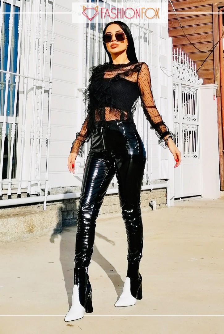 Kadın Fırfır Detaylı Flok Tül Bluz