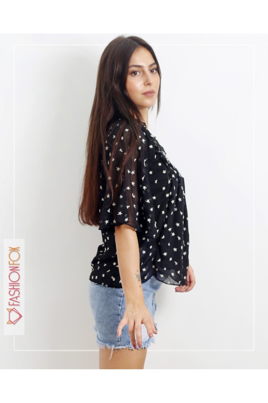 10869 Kadın Yarasa Kollu Transparan Bluz