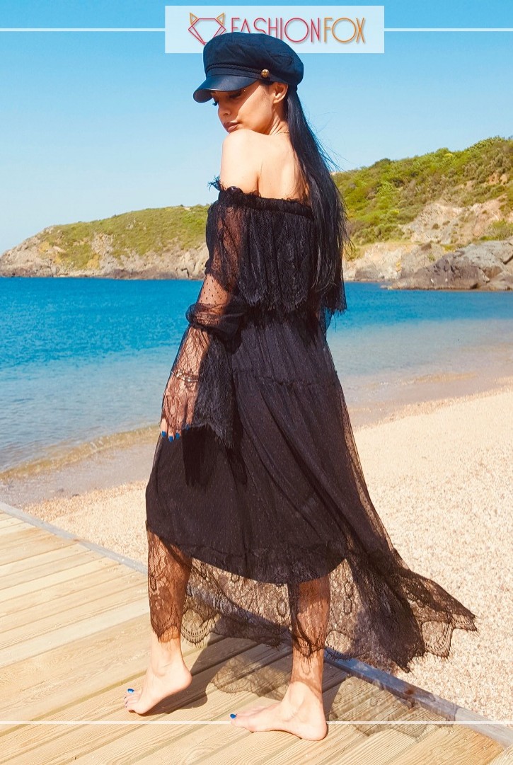 Kadın Madonna Yaka Tül Elbise