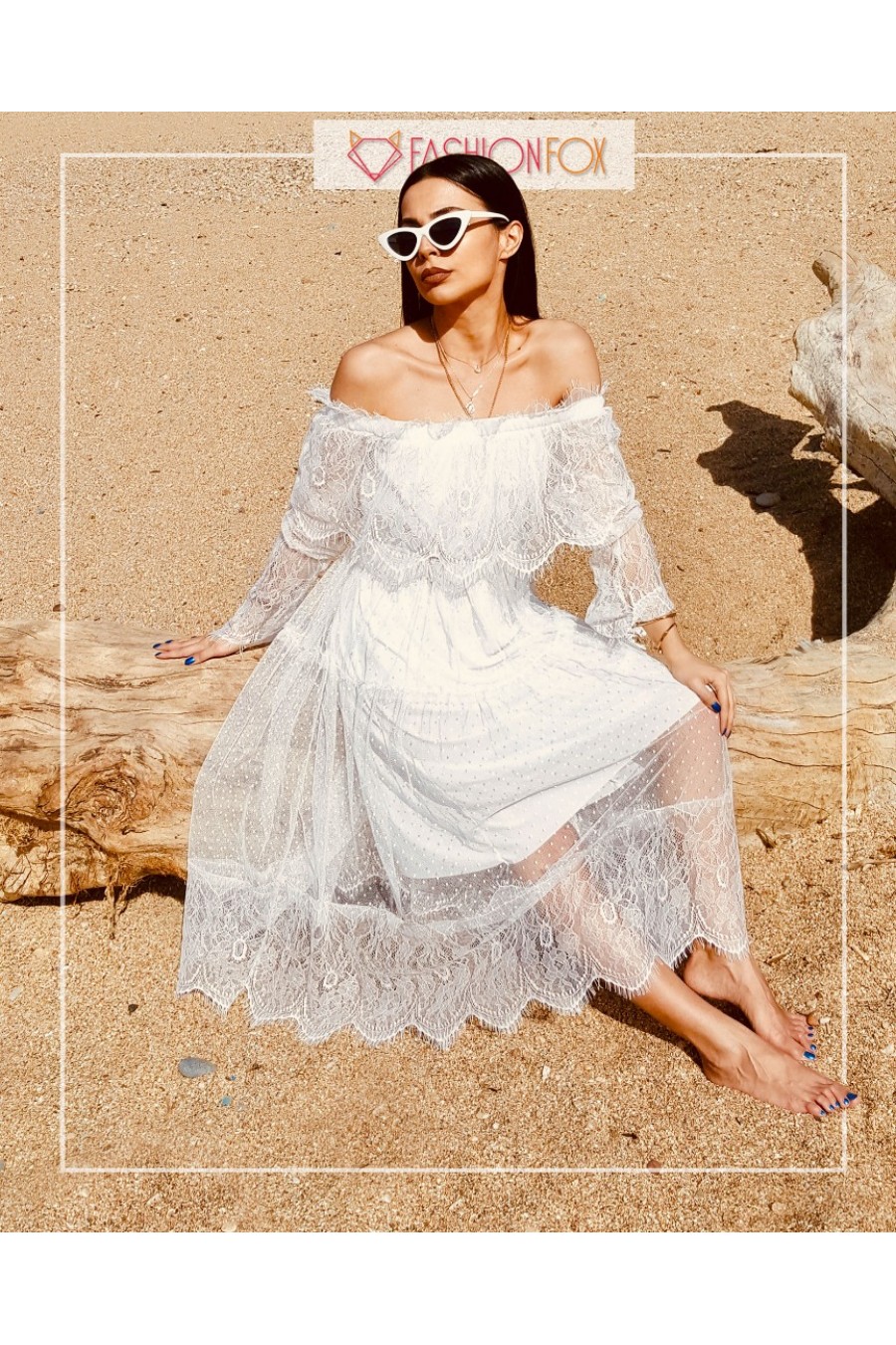 Kadın Madonna Yaka Tül Elbise