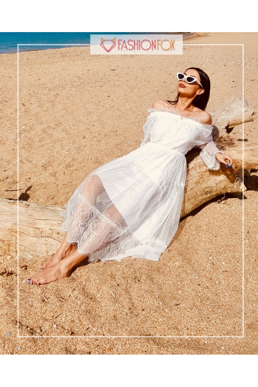 Kadın Madonna Yaka Tül Elbise