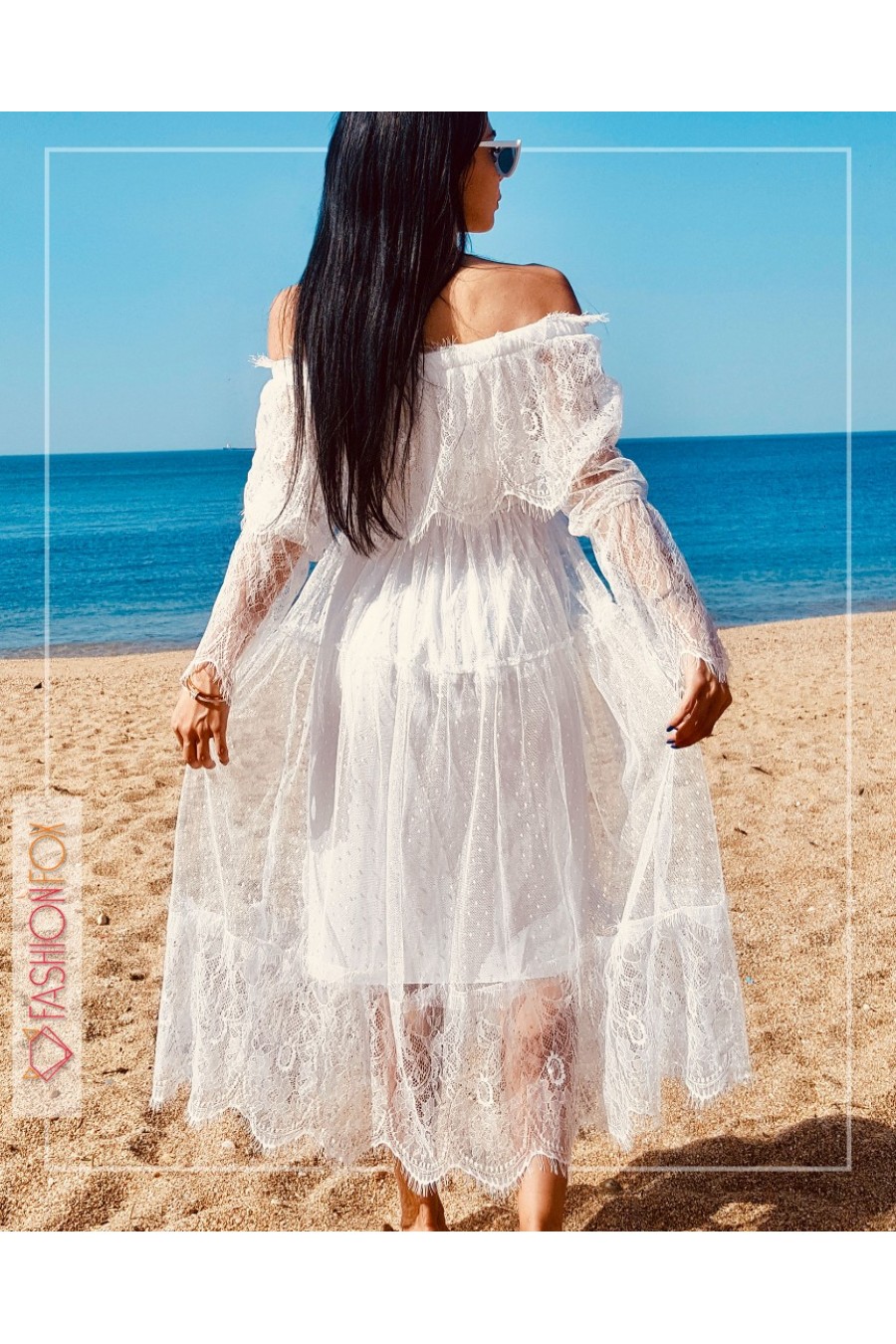 Kadın Madonna Yaka Tül Elbise