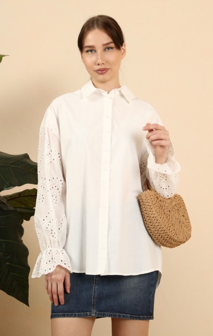 Kadın Kolları Brode Detaylı Gömlek