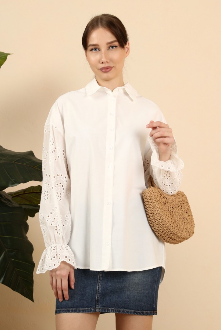 Kadın Kolları Brode Detaylı Gömlek