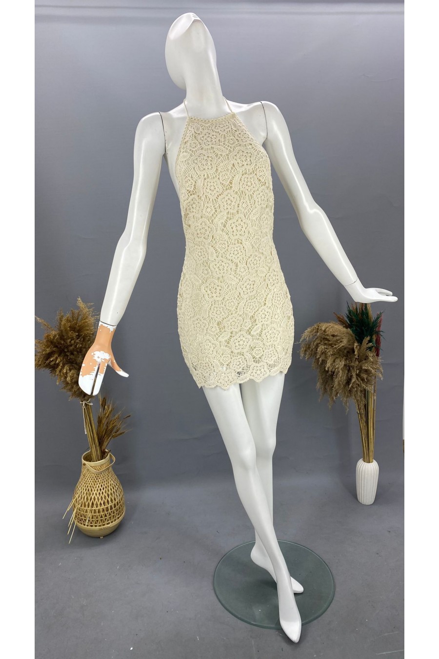 Kadın Halter Yaka Mini Elbise