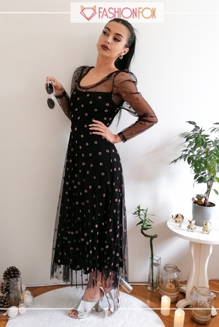 Kadın Çiçek Desenli Tül Elbise