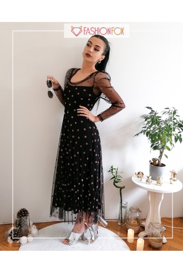 Kadın Çiçek Desenli Tül Elbise